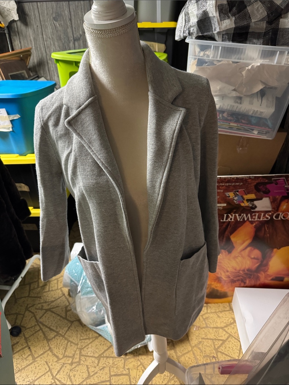 J. Crew Light Gray Open-Front Knit Blazer with Patch Pockets